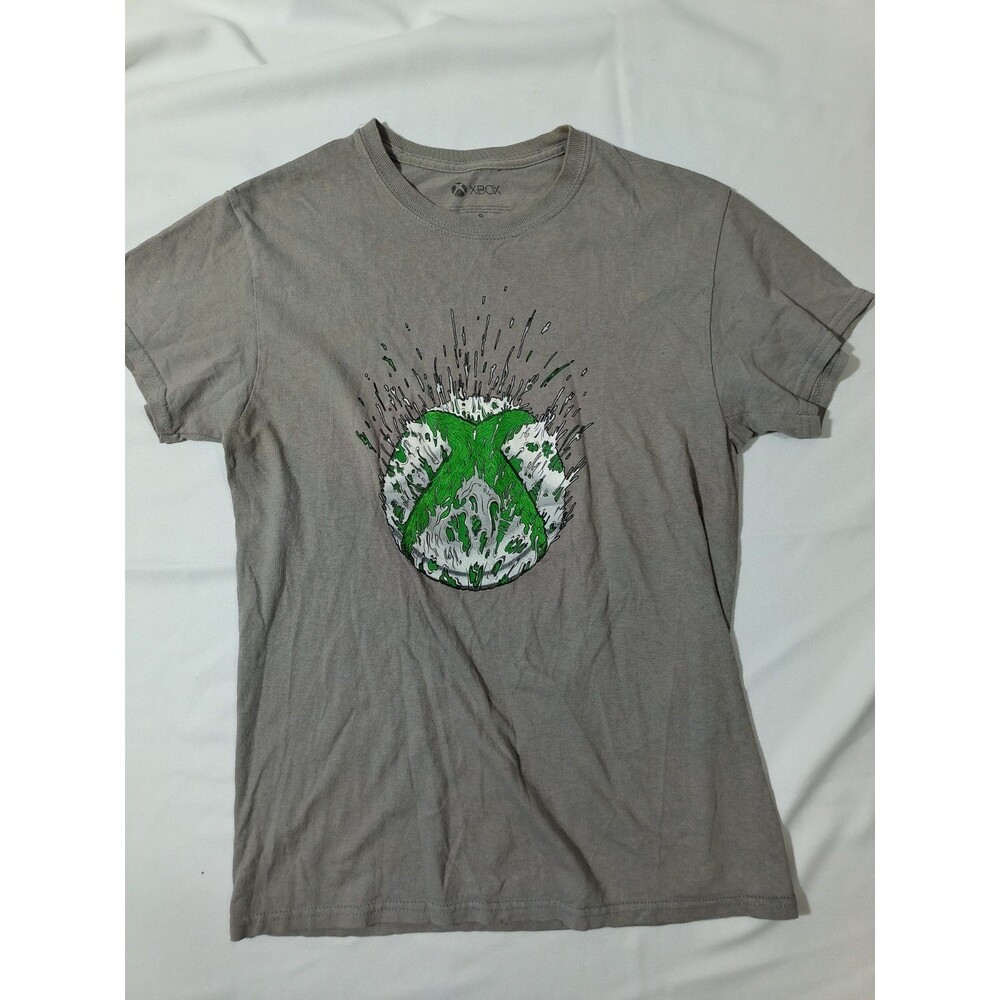 Xbox Mens Small Gray Graphic T Shirt Green Logo Microsoft Gaming Gamer Tee